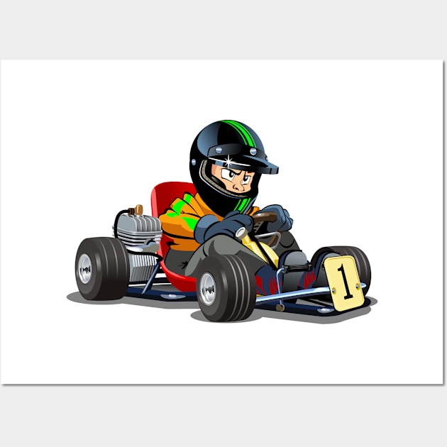 Cartoon kart with kid racer Wall Art by Mechanik